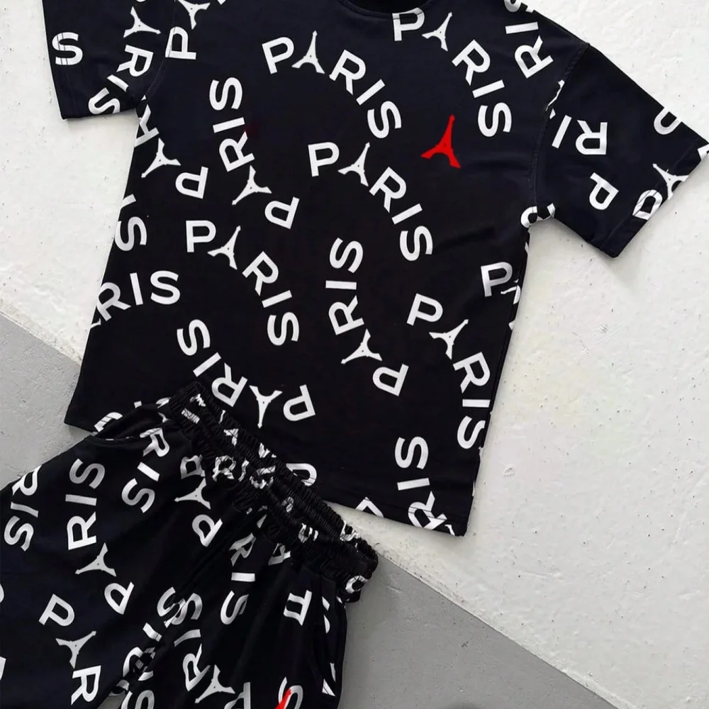 Tee Graphic Print - 남성 레터 프린트 라운드넥 반팔 티셔츠