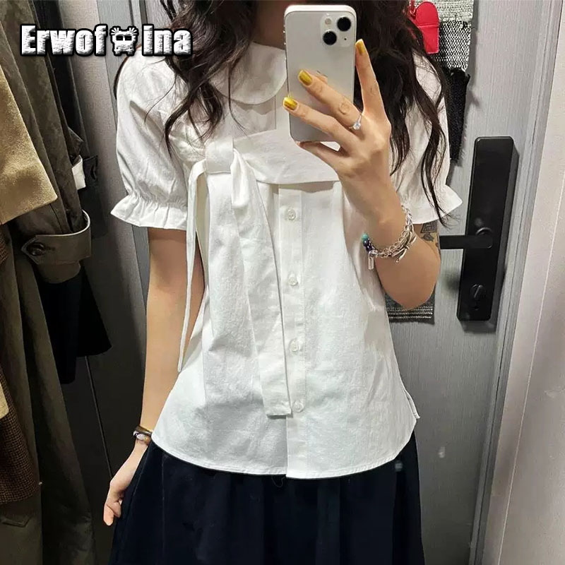 Shirt Camp Collar - Erwofeina 피터팬 칼라 프레피 스타일 여성