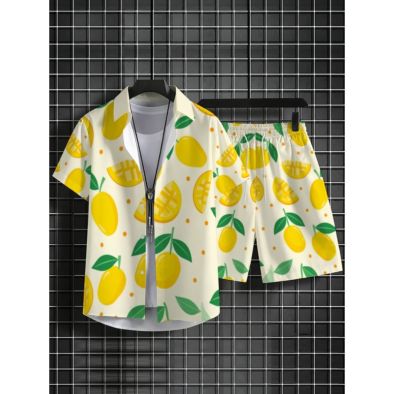 남성 린넨 프린트 반팔 셔츠 반바지 세트 가벼운 비치웨 - Short Linen Drawstring 리뷰 및 가격