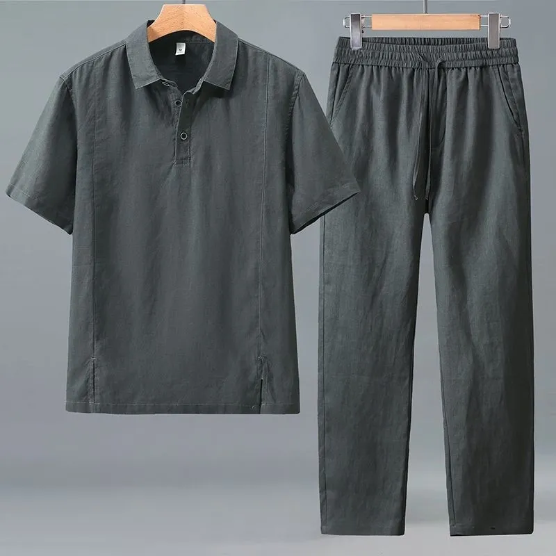 남성 플러스 사이즈 여름 린넨 투피스 세트 루즈핏 라펠 - Short Linen Drawstring 리뷰 및 가격