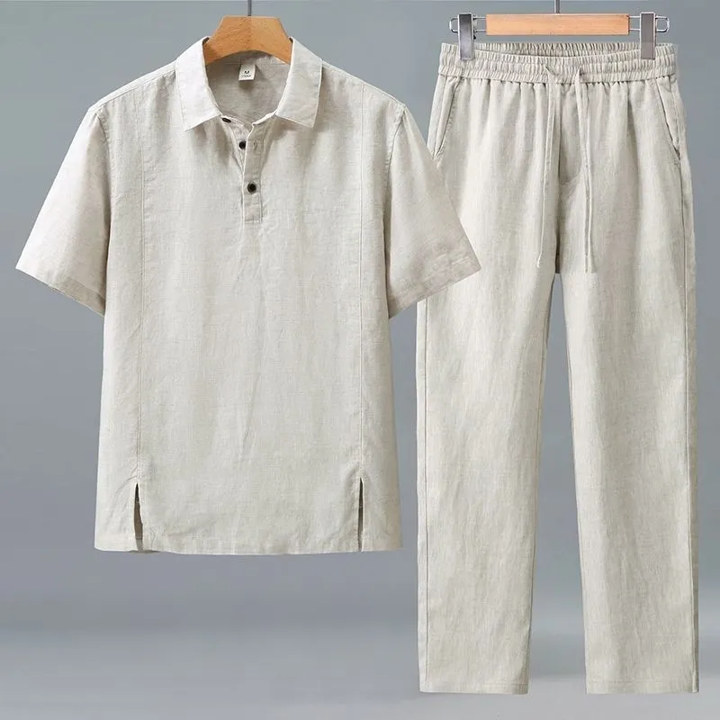 남성 플러스 사이즈 여름 린넨 투피스 세트 루즈핏 라펠 - Short Linen Drawstring 리뷰 및 가격