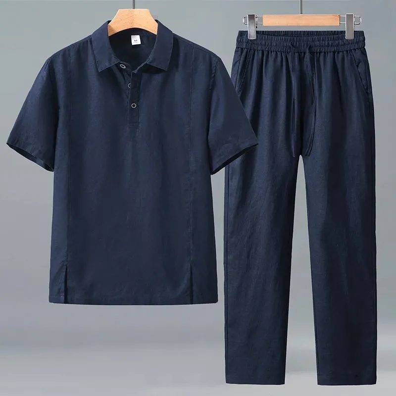 남성 플러스 사이즈 여름 린넨 투피스 세트 루즈핏 라펠 - Short Linen Drawstring 리뷰 및 가격